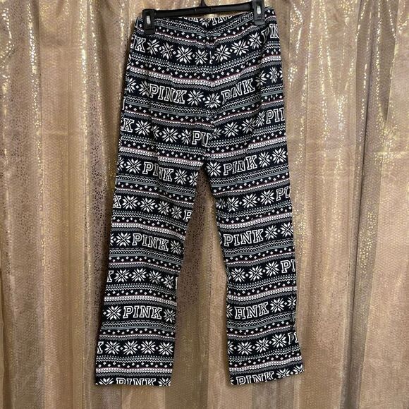 PINK Victorias Secret Black White Holiday Snowflake Pajama Pants, S NWT - Picture 2 of 6
